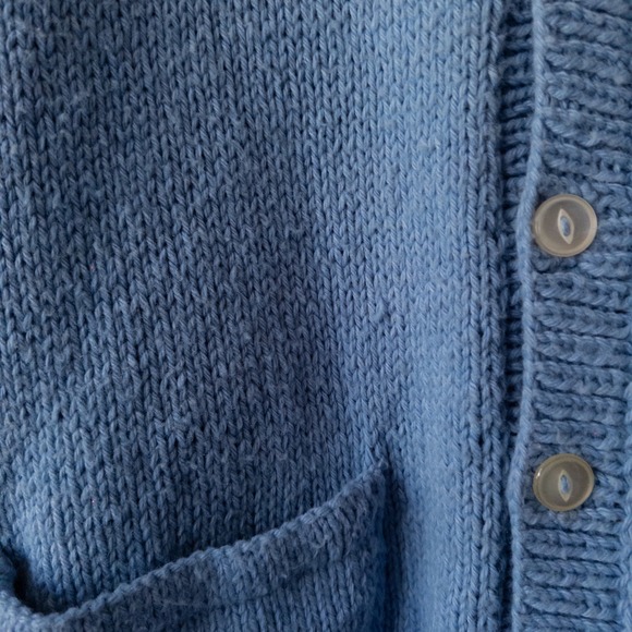 Vintage Handmade Light Blue Knit Cardigan Womens L Chunky Grandpa Sweater Indie - Picture 7 of 9